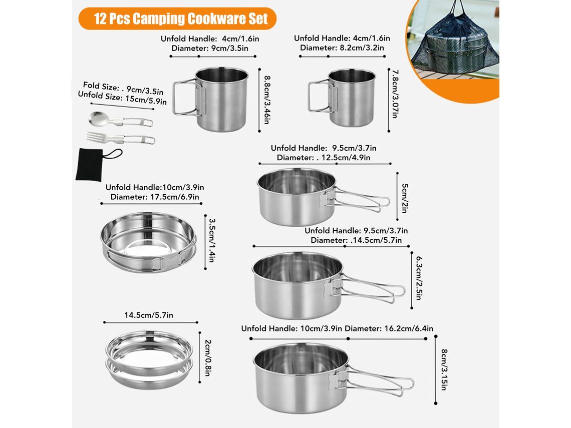 Juego de cocina de camping de acero inoxidable de 12 piezas