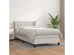 Cama Box Spring Con Colchón Cuero Sintético Blanco 90x190 Cm
