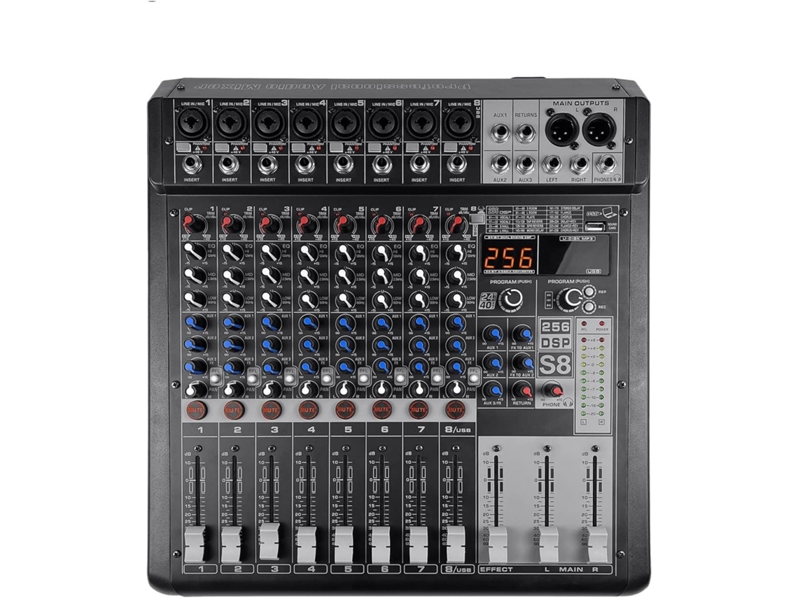 Controlador De Mesa De Mezclas De Audio Para Dj De 8 Canales Con Efecto De Reverberación, 256 Dsp, Usb Y Bluetooth 5.0 Para Actuaciones En Directo.