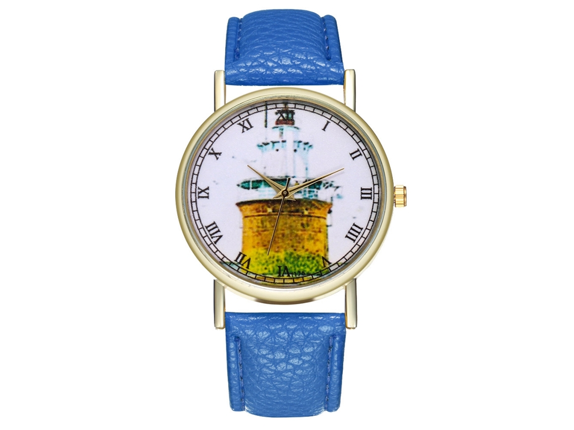 Reloj De Cuarzo Con Correa De Cuero Estilo Simple Y Moderno (azul Real)