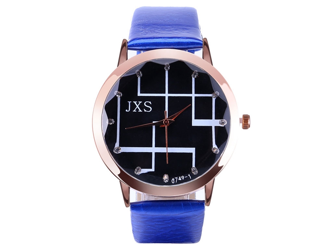 Reloj De Pulsera Zhoulianfa Para Mujer Con Líneas Geométricas Y Correa De Piel Sintética Azul.