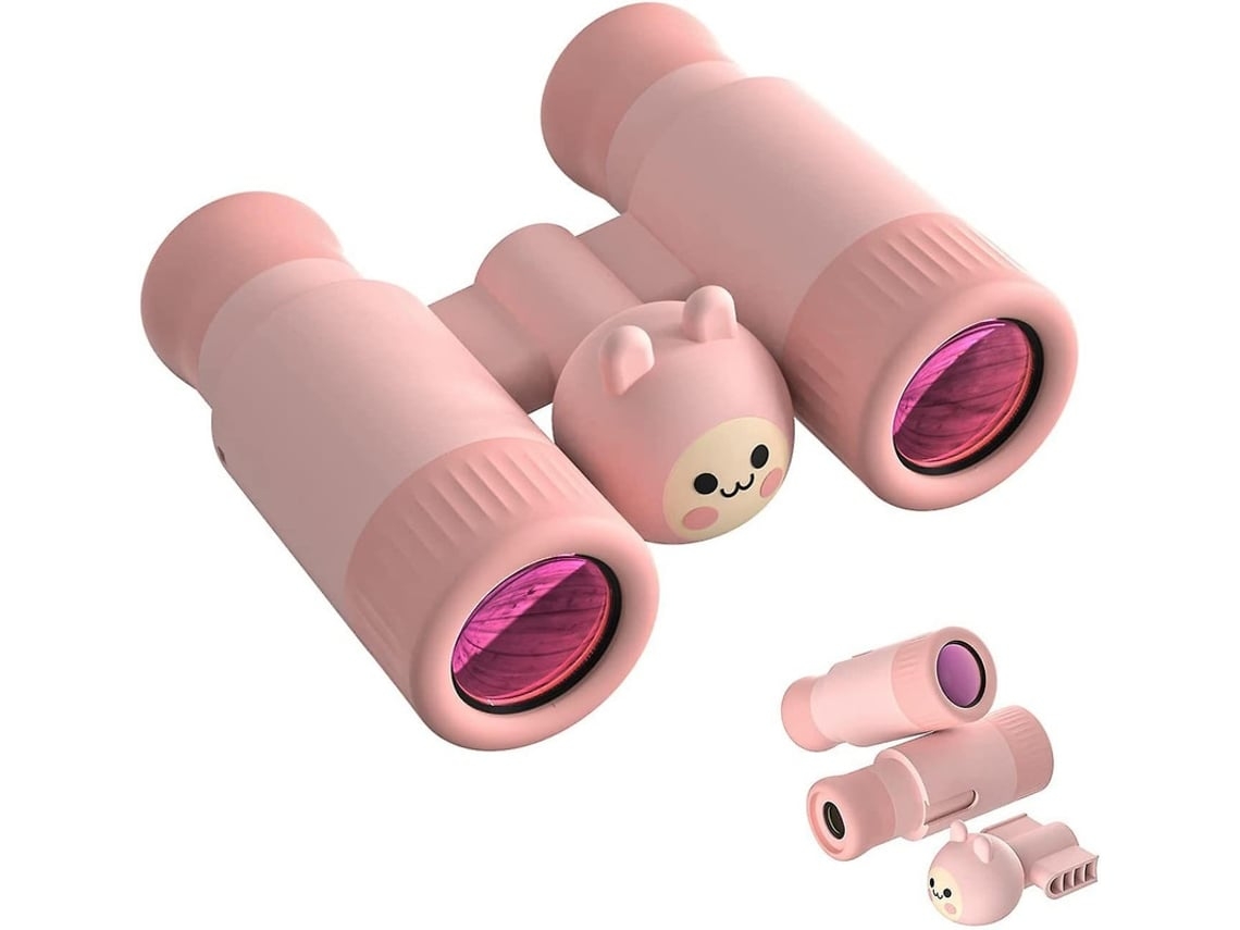 Binoculares para niños 10x28, compactos y a prueba de golpes, ideales para actividades al aire libre, senderismo, observación de aves, viajes, color rosa USHION