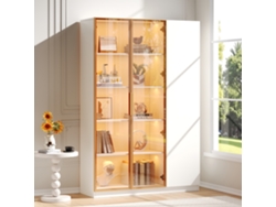 Vitrina De Cristal De 165 Cm Con 3 Puertas, Iluminación Led Multicolor Blanca.