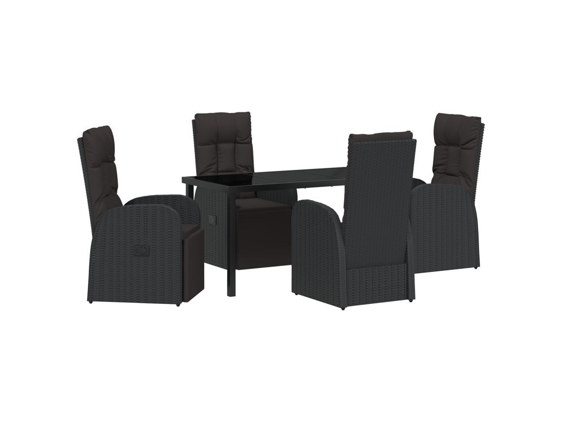 Conjunto de comedor de jardín VidaXL de 5 piezas con cojines, negro, ratán de poliéster