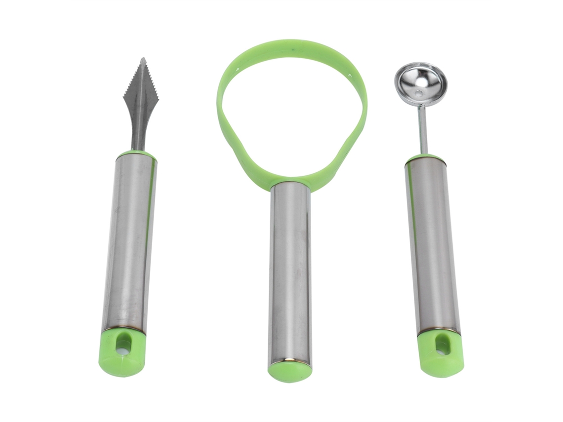 Juego De 3 Utensilios De Acero Inoxidable Para Frutas: Cuchara Y Cuchillos Curvos Para Sandía Y Melón.