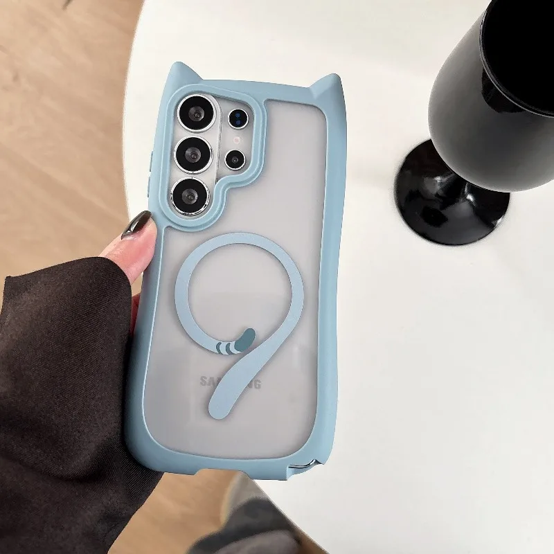 (galaxy S23 Fe Azul) Funda Trasera Transparente Magnética A Prueba De Golpes Con Carga Inalámbrica Para Teléfonos Samsung