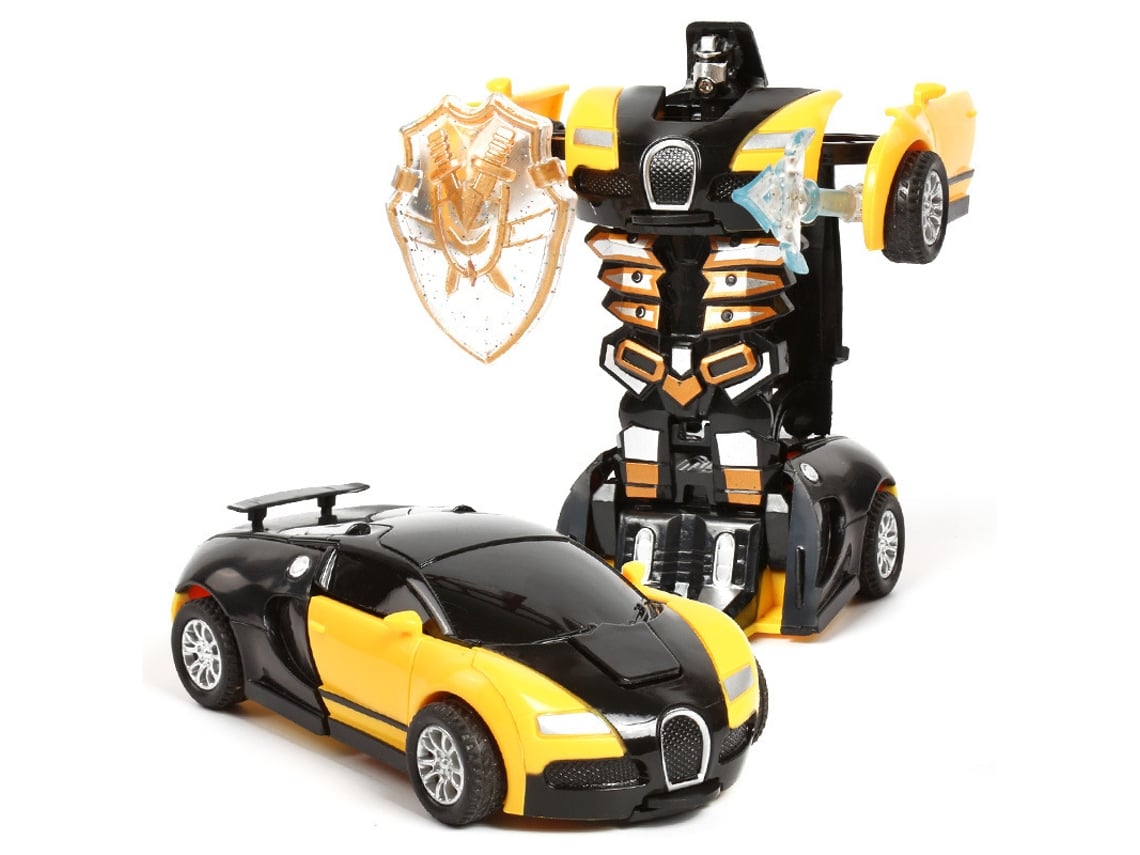 Mini coche de juguete transformable, ideal como regalo de cumpleaños infantil (Bugatti amarillo).