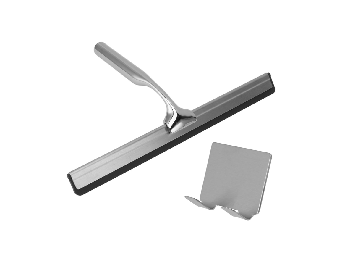 Limpiador de ducha de acero inoxidable multiusos para el hogar, herramienta de limpieza de baño, para ventanas, vidrios y puertas, con gancho autoadhesivo.