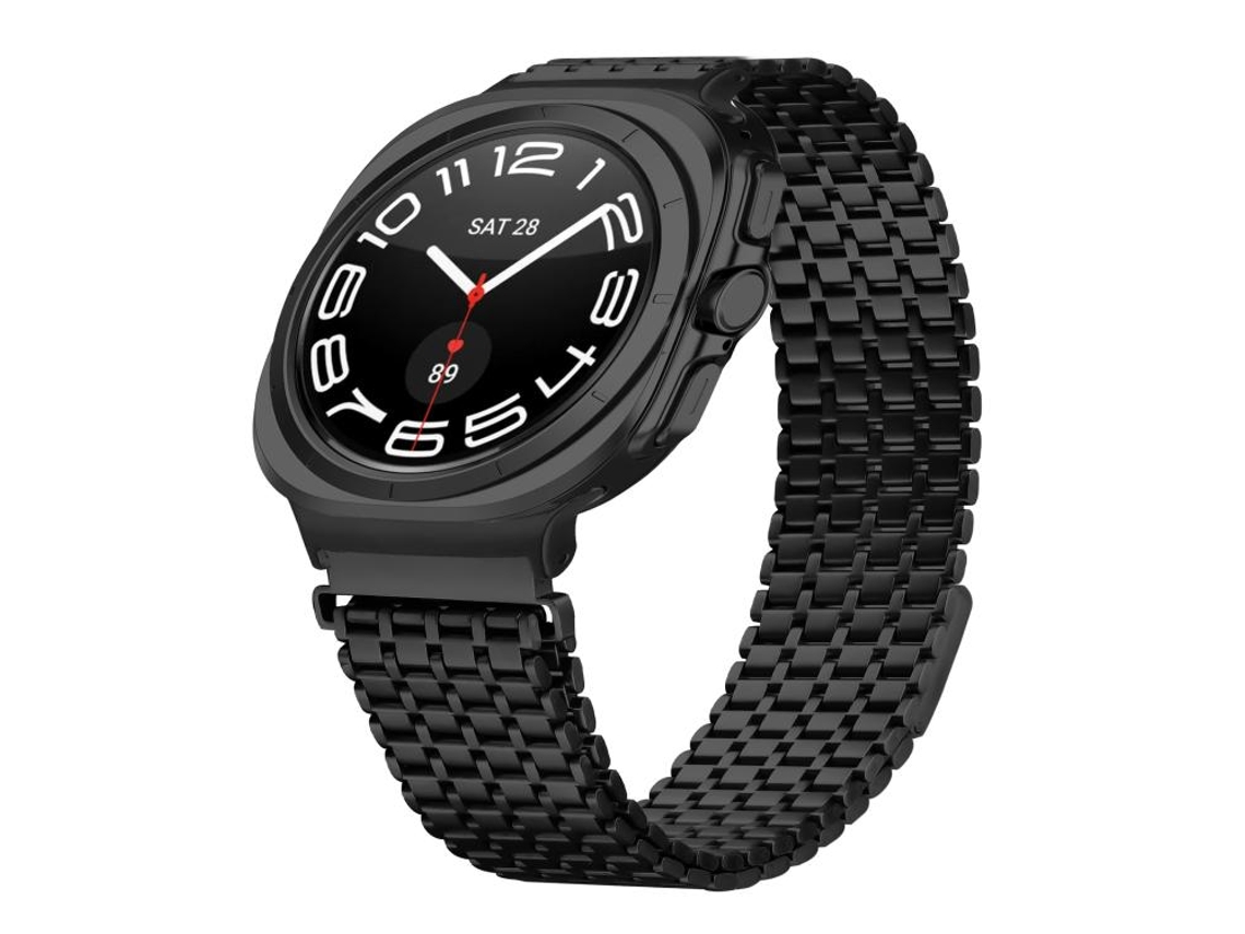 Pulsera XIAOMOYU de acero inoxidable para Samsung Galaxy Watch Ultra con cierre magnético de nueve cuentas, color negro (47 mm).