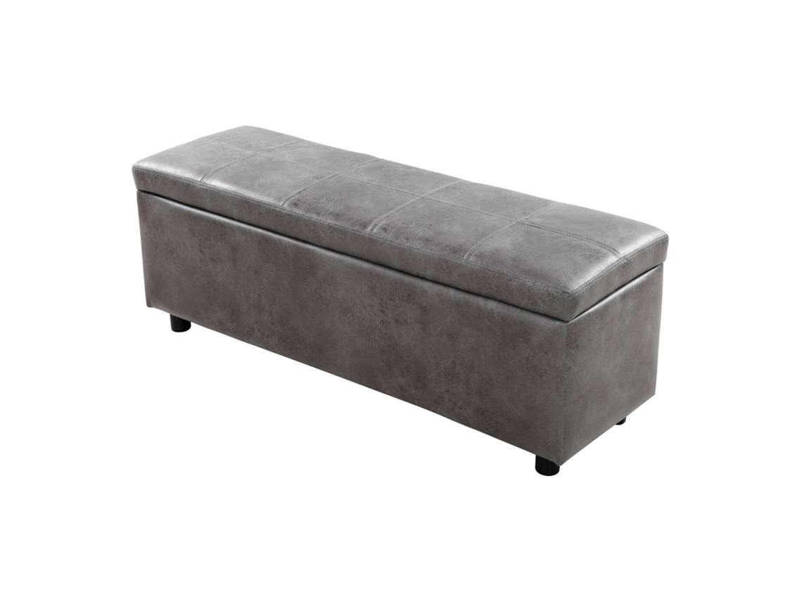 Puff Almacenaje Bukit Imitación De Ante 118x37x43 Cm - Gris [EN.CASA]