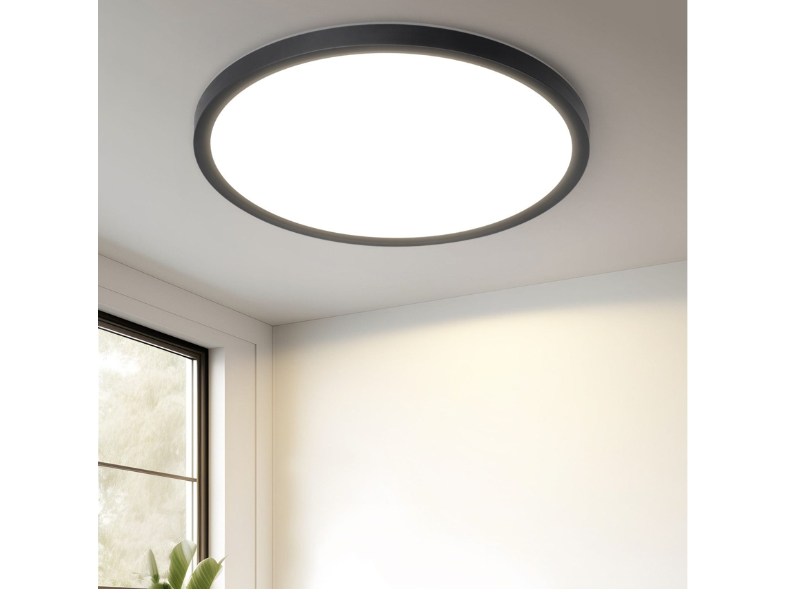 Lámpara de techo LED plana para dormitorio, negra, 18 cm, 15 W, no regulable, blanco cálido, 3000 K, vida útil neta