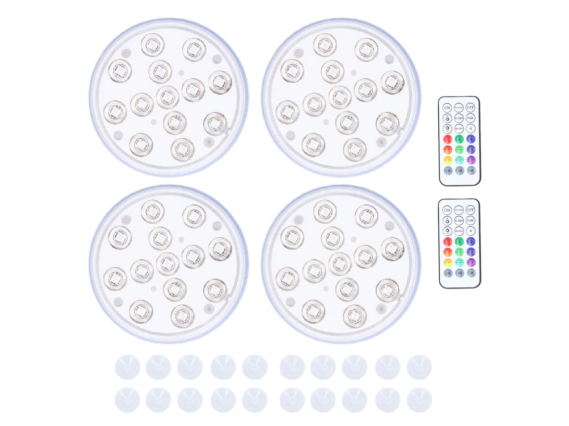 Luces Led Sumergibles Para Piscina, 4 Unidades, Ip68, Control Remoto, Imanes Y Ventosas.