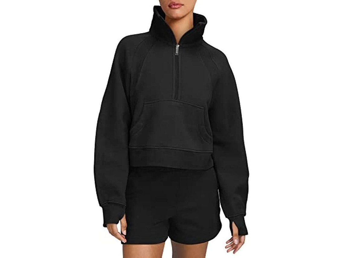 2026-sudadera Con Forro Polar Para Mujeres Ilwhe, Manga Larga Con Agujeros Para Pulgares Y Cierre Zip 1/2