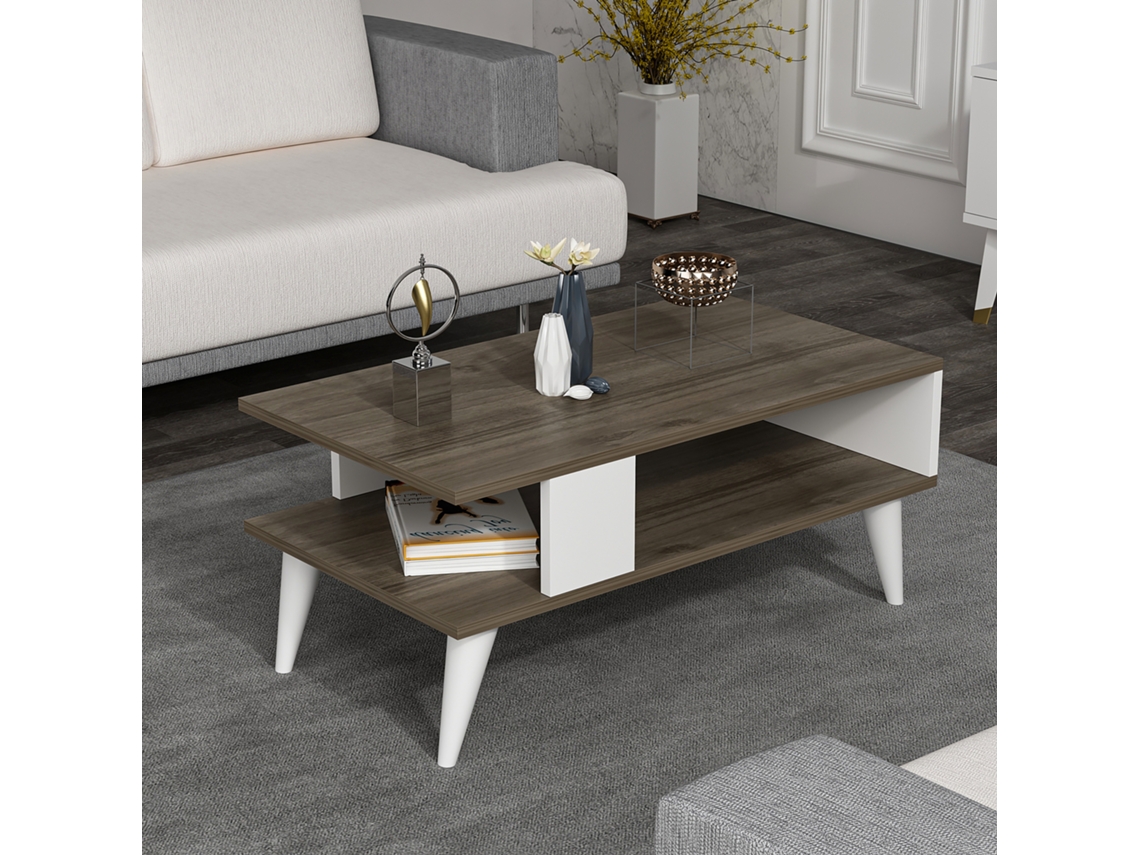 Mesa de Centro [EN.CASA] Lycksele Aglomerado (40 x 90 x 45 cm - Nogal y Blanco)