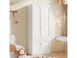 Armario de 2 puertas 80x50x200 cm - Lacado, barra para colgar ropa, cajones, tiradores metálicos, mueble de dormitorio - Blanco