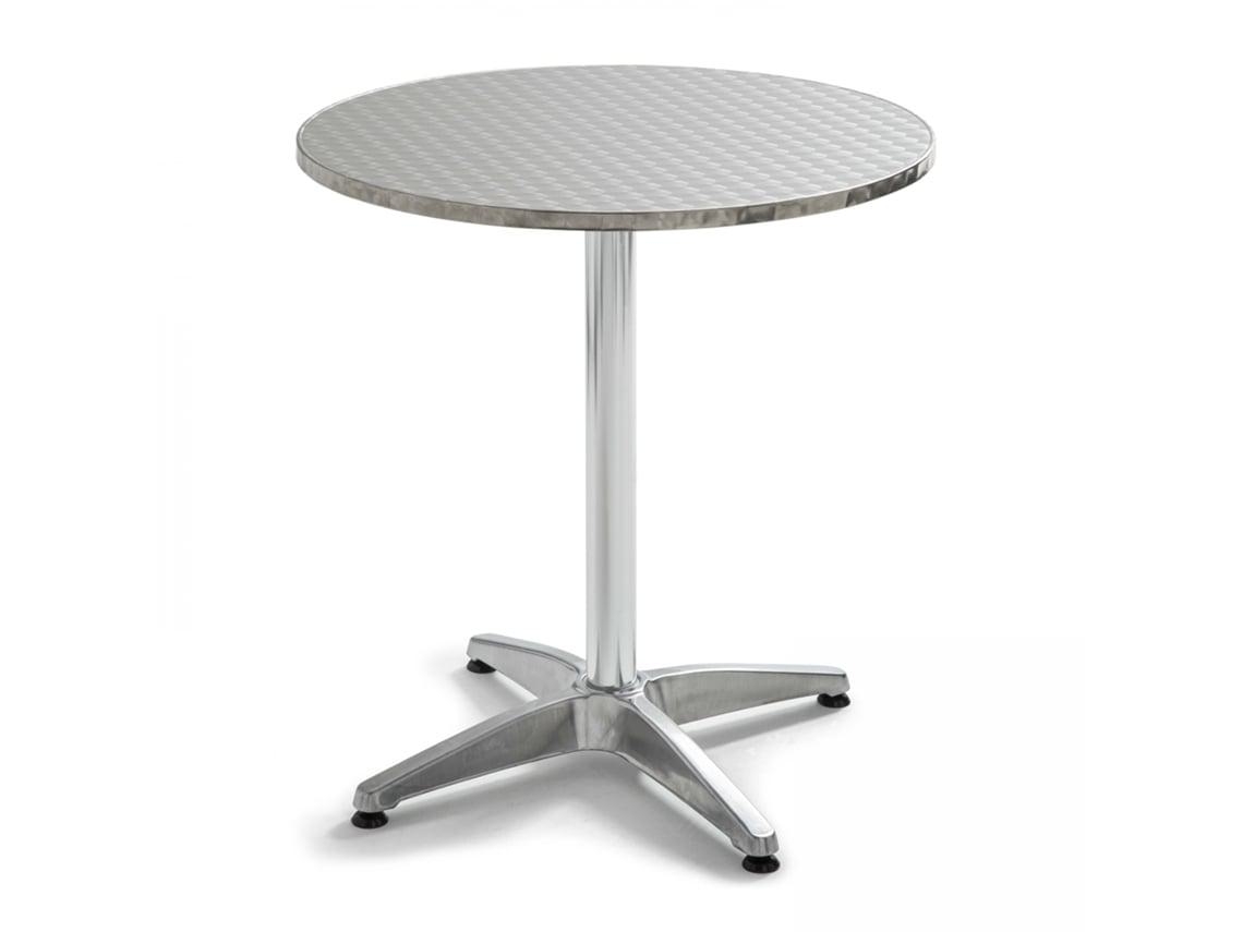 Mesa de jardín redonda de aluminio con bandeja plegable (70 x 70 x 72 cm)