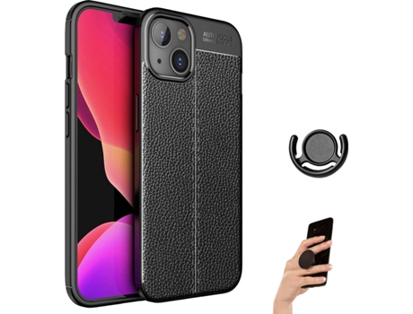 Carcasa + Soporte + Popsocket iPhone 13 Mini Rugged Leather Negro