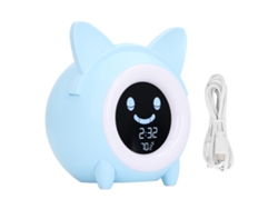 Reloj Despertador Para El Entrenamiento Del Sueño Infantil, Gato De Dibujos Animados, Luz Nocturna Digital, Azul Claro.