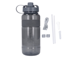 Botella de agua deportiva de 2000 ml con boquilla y asa, color gris.