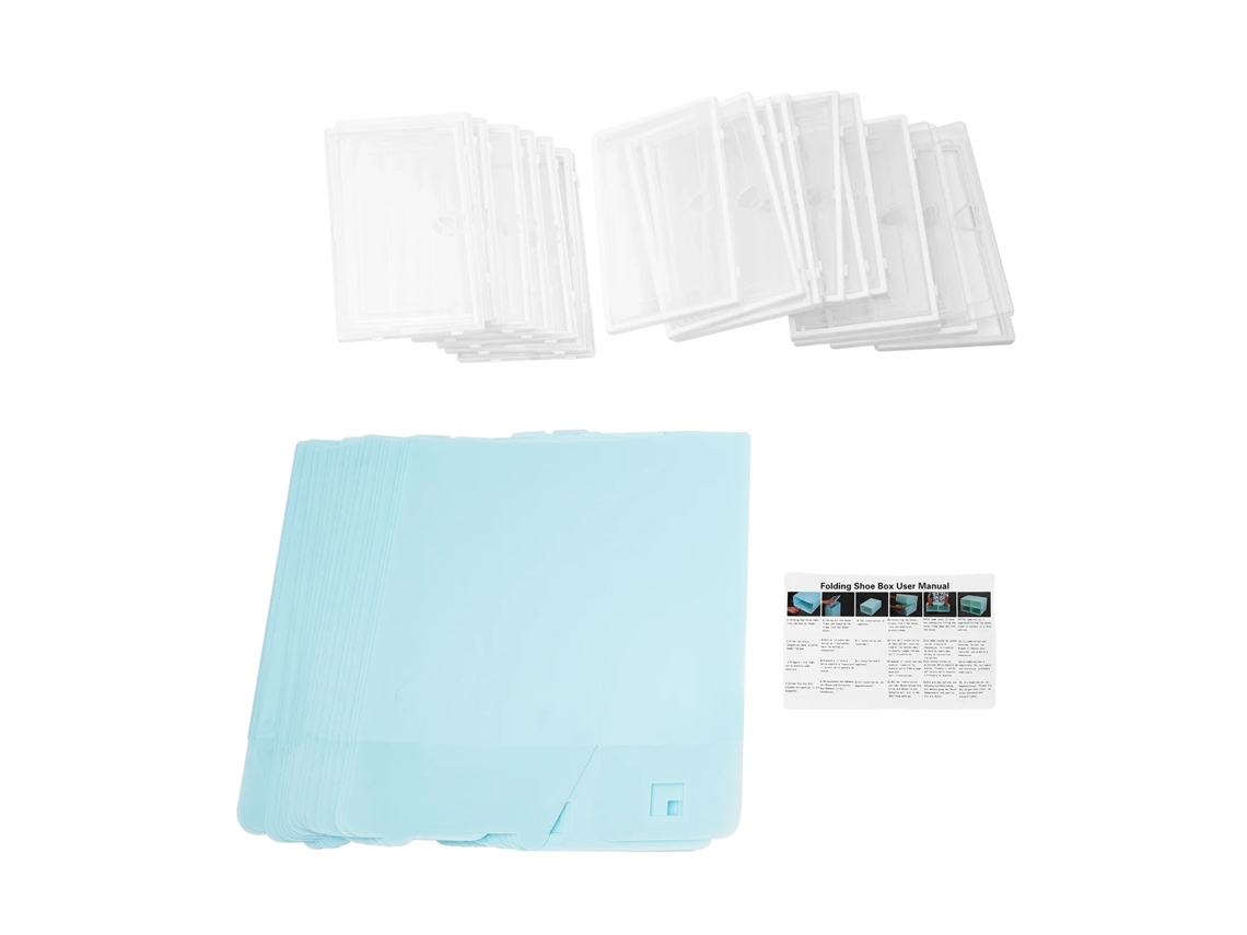 Cajas de almacenamiento plegables con tapas transparentes, color azul.