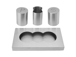 Juego de salero y pimentero de acero inoxidable con soporte para palillos y bandeja, accesorios de cocina, sin marca.