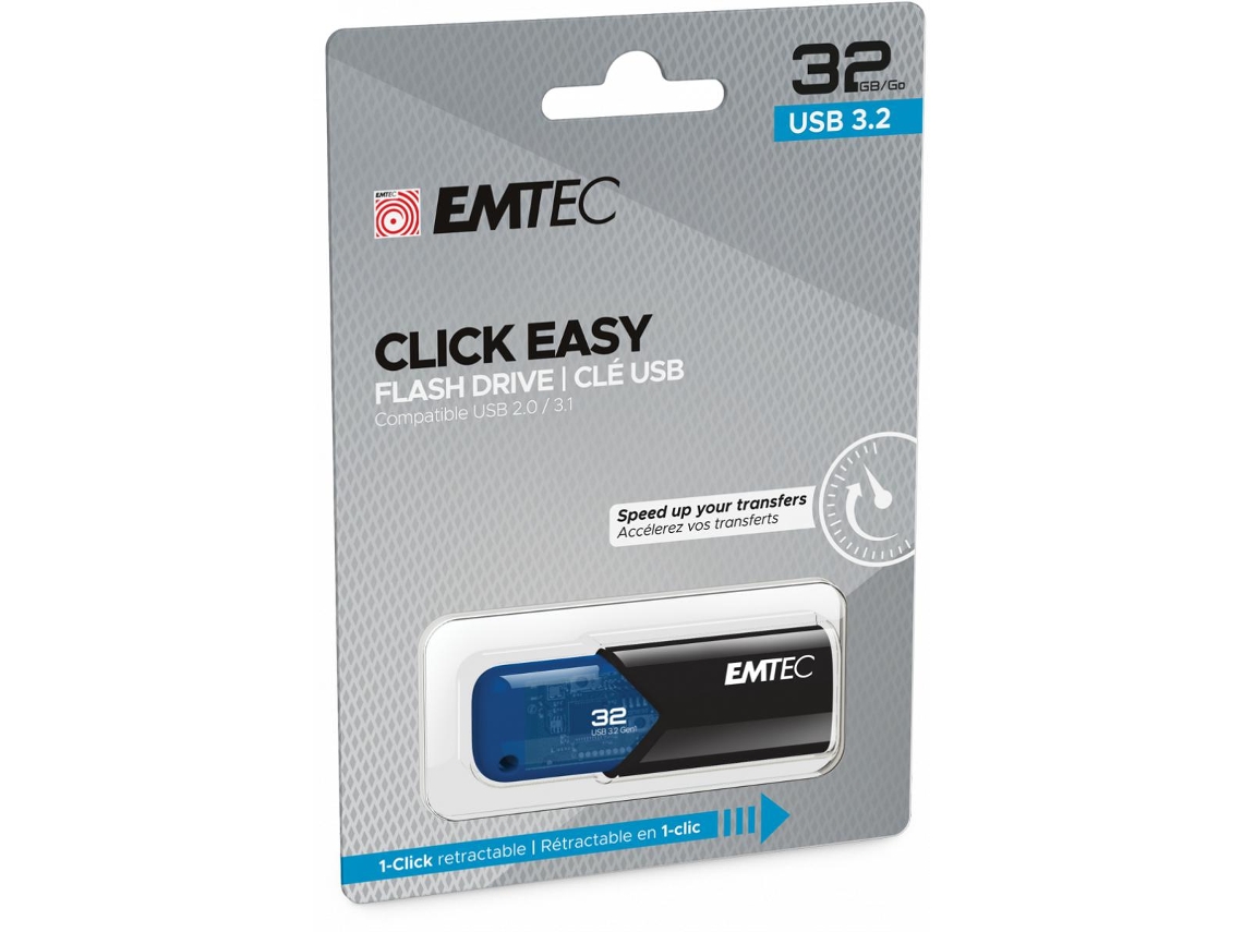 Emtec B110 Click Easy 3.2 Unidad de memoria USB 32Gb Usb tipo A 3.2 Gen 2 3.1 Gen 2 Negro Azul