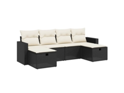 Conjunto de sofá de jardín de 6 piezas con cojines de mimbre, negro, EXCLUSIVO DE LA CASA (6 piezas)