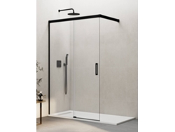 Mampara De Ducha Frontal Walk-in 1+1 Thalassa (basic) 100 Cm Perfil Negro Cristal Transparente