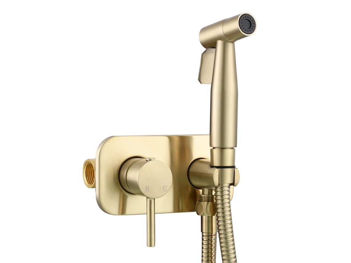 Juego de ducha de acero inoxidable con ducha de mano para agua fría y caliente, 1,5 m, dorado cepillado, Btforus