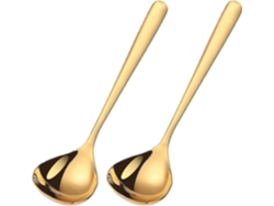 2 cucharas pequeñas de acero inoxidable con cobertura dorada para salsa