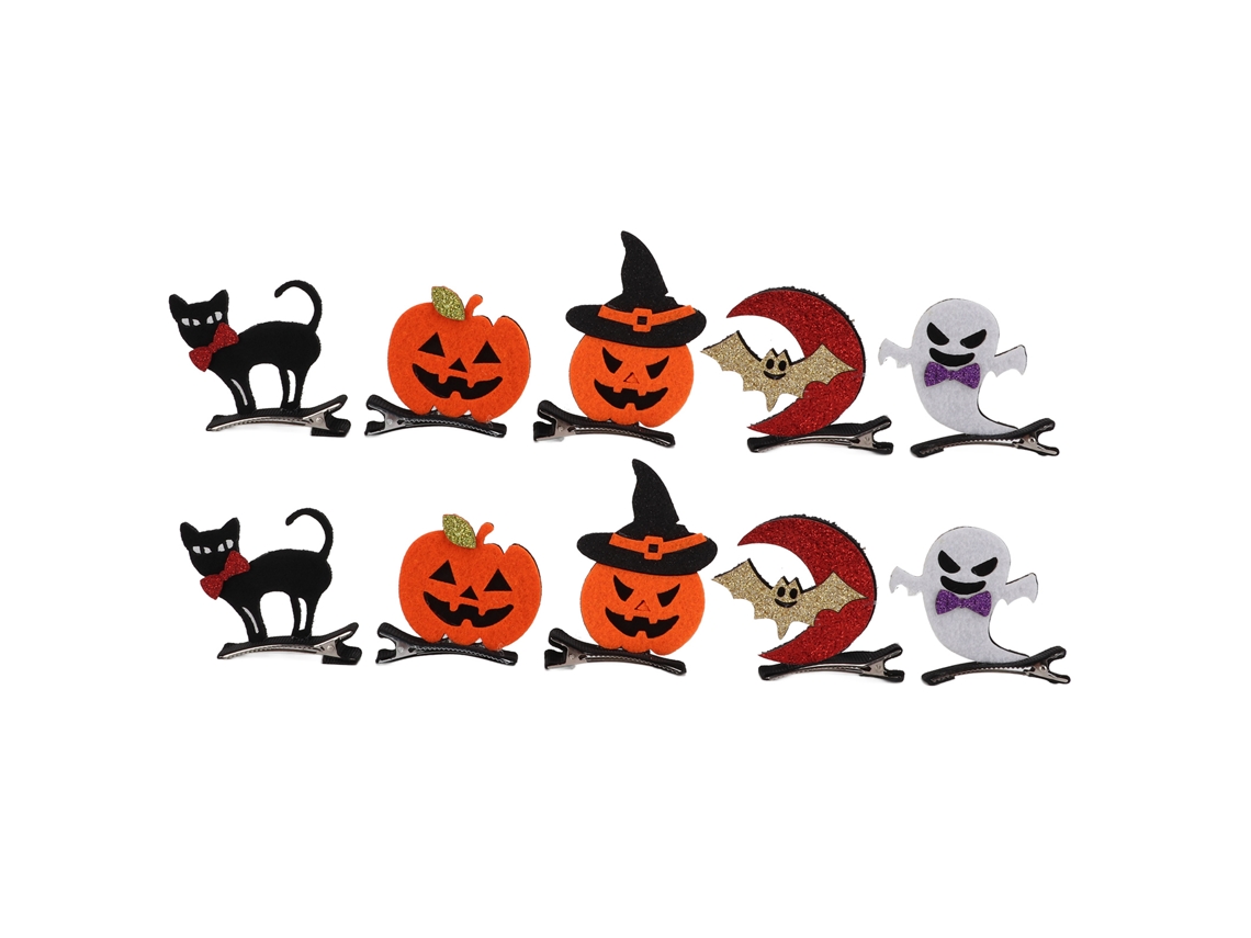10 Pinzas Para El Cabello Con Diseños De Halloween: Murciélagos, Gatos, Calabazas Y Fantasmas. Accesorios Festivos.