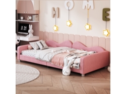 Cama Infantil, Cama Tapizada 90x200cm, Sofá Cama, Somier, Cama Con Respaldo Y Reposabrazos, Cama Juvenil, Cama De Invitados, Rosa