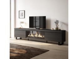 Mueble TV, Televisión, 267x57x35 cm, Para TV gran formato, Chimenea eléctrica XXL, Diseño industrial, Negro SKRAUT HOME