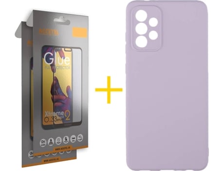 Funda y Protector de Vidrio Full 2 x Samsung Galaxy A32 5G ACCETEL Silicona Líquida Morado