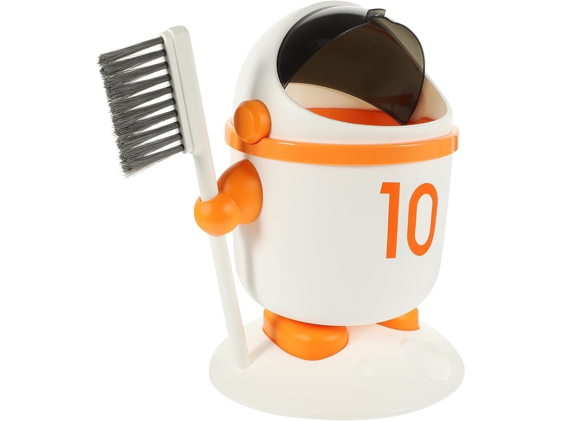 Mini Papelera De Escritorio Con Forma De Astronauta Naranja, Con Tapa Y Cepillo, Papelera Creativa Para Encimera.