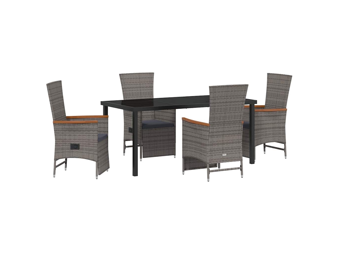 Conjunto de comedor de jardín VidaXL de 5 piezas con cojines, ratán sintético gris