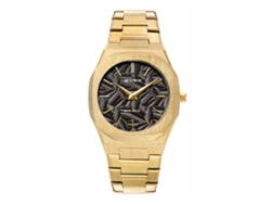Reloj de cuarzo para hombre con hojas en relieve MDUG (dorado y negro)