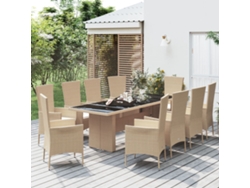 Juego de comedor de jardín de 11 piezas con cojines, mimbre sintético beige, DKD Home Decor