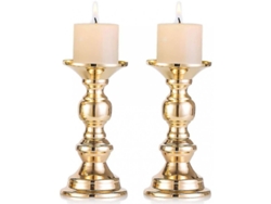 2026-2 Portavasos De Metal Para Velas Pillar Dorados, Centros De Mesa Para Bodas Y Decoración Hogar