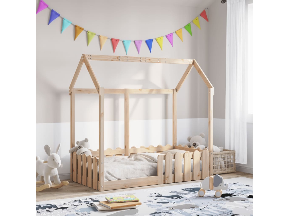 Cama Con Forma De Casa De Niños Madera Maciza Marrón 70x140 Cm