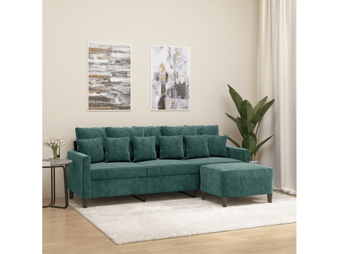 Sofá De 3 Plazas Con Taburete De Terciopelo Verde Oscuro 180 Cm