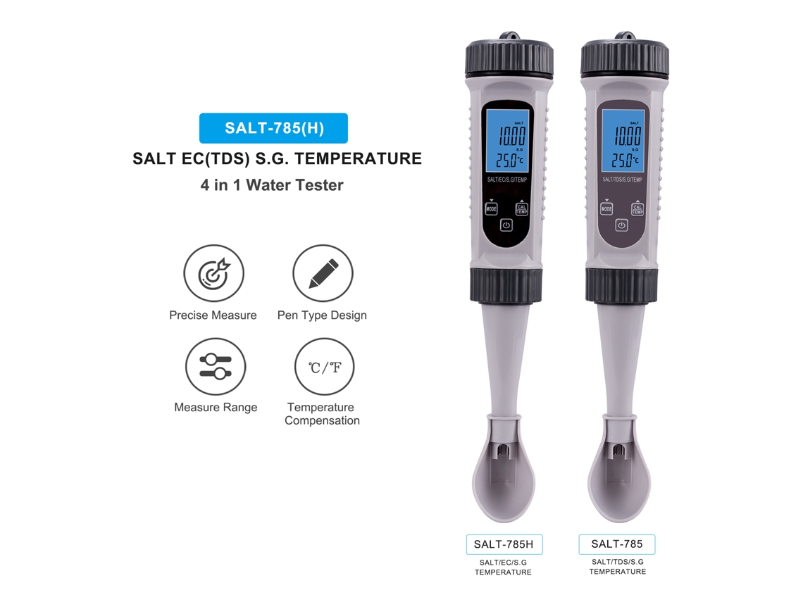Medidor Digital De Agua 4 En 1: Sal, Tds, Sg, Medidor De Temperatura Para Agua Potable, Piscinas, Acuarios E Hidroponía.