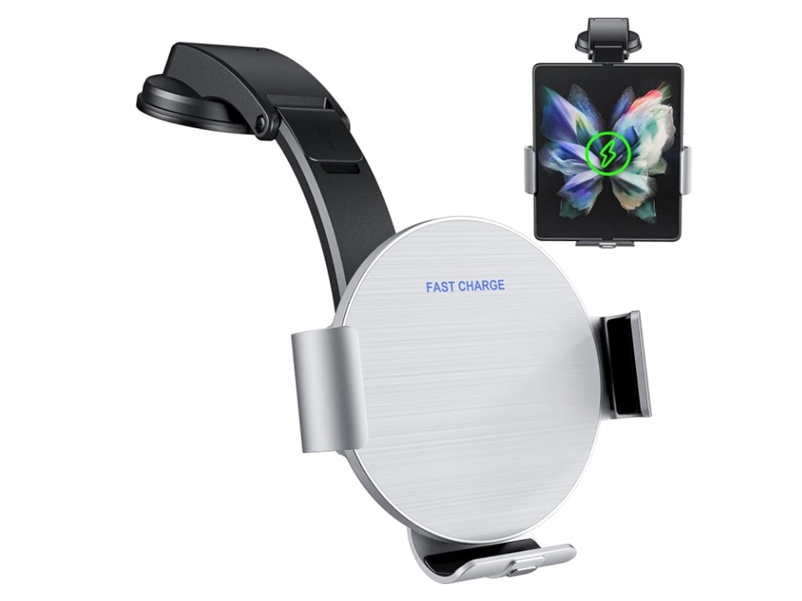 Cargador Carro Rápido Sem Indução Qi Dual Coils Fold Smart Car para Samsung YEMAESRE Blanco