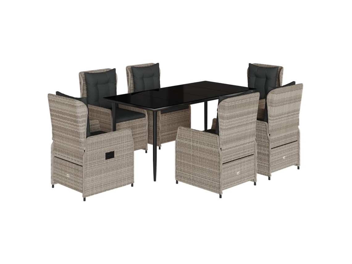 Conjunto 7 comedor jardín VIDAXL y cojines ratán sintético gris claro
