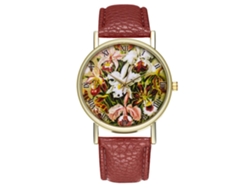 Reloj De Pulsera Para Hombres Con Correa Pu Fashional, Dial Redondo Analógico Cuarzo Café
