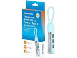 Hub USB 3.2 Gen1 Tipo C/A 4x USB A 3.0 Pasivo Transparente Manhattan