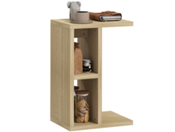 Mesa Auxiliar De Tres Niveles En Forma De C Con Dos Compartimentos Abiertos, 40 X 29,8 X 60 Cm, Roble.