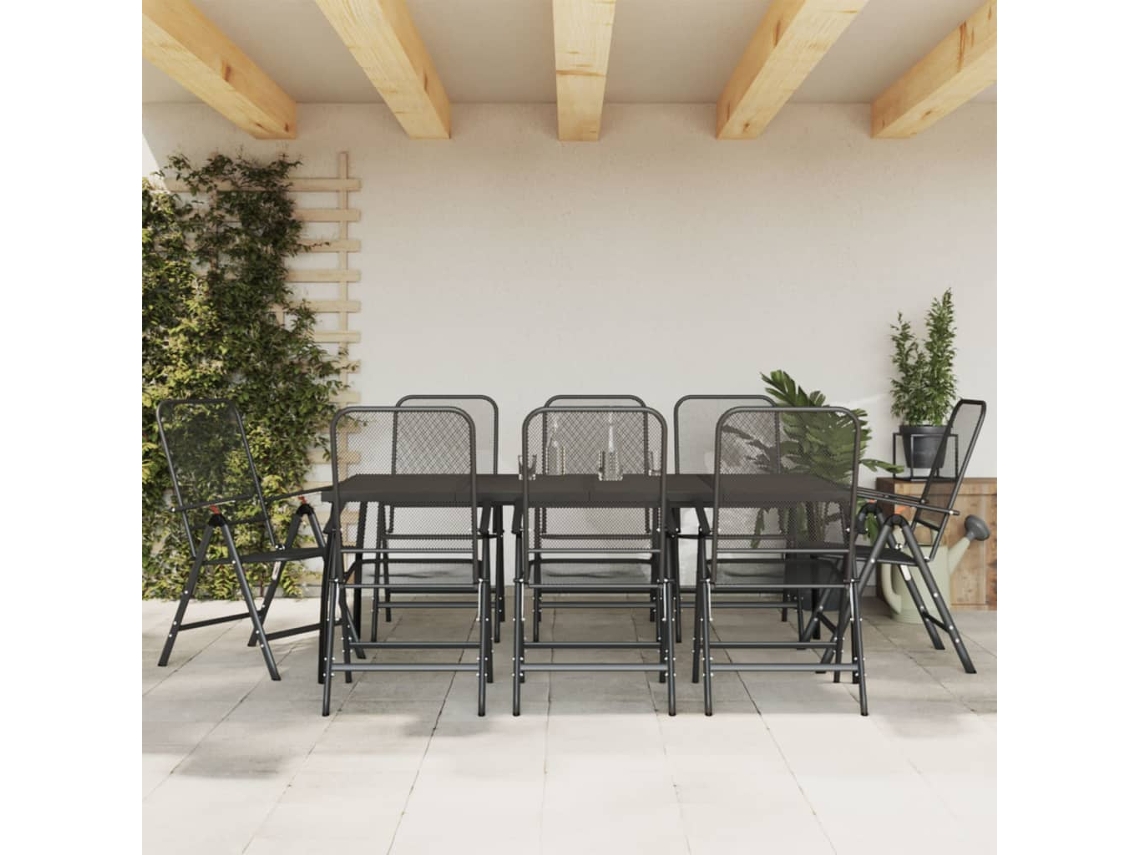 Conjunto de comedor de jardín de 9 piezas con hamaca de metal antracita, DKD Home Decor