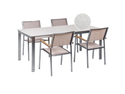 Conjunto de jardín 4 plazas con tablero de vidrio blanco y sillas beige BELIANI Cosoleto/grosseto