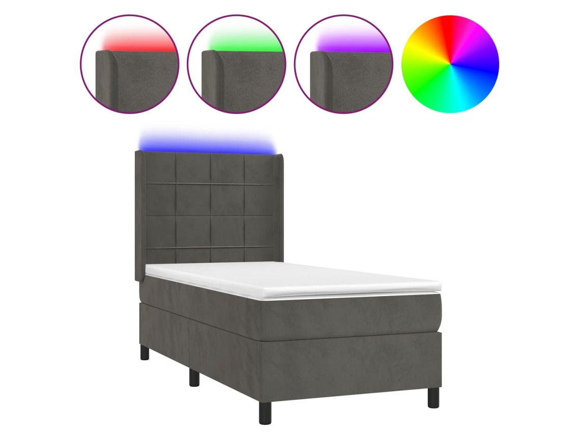 Maison Exclusive - Cama Box Spring Colchón Y Led Terciopelo Gris Oscuro 80x200 Cm